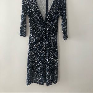 Ann Taylor Blue Leopard Wrap Knot Knit Dress